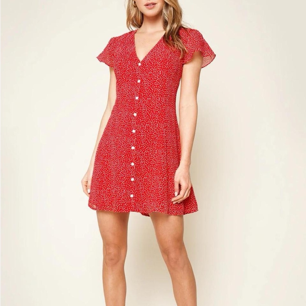 Red Flutter Sleeve V-Neck Mini Dress